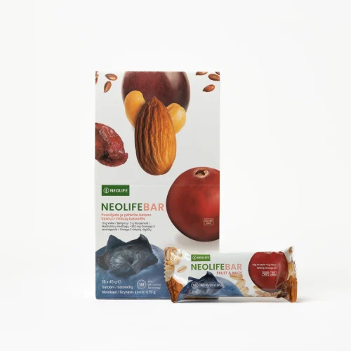 NeoLifeBar Fruit & Nuts snack bar box of 15, with 10 g protein, 5 g fibre and 320 mg omega-3