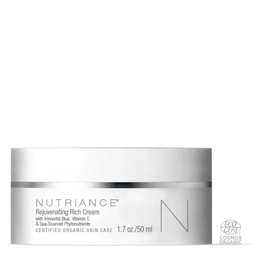 NeoLife Nutriance Organic Rejuvenating Rich Cream 50 ml jar with immortal blue, vitamin C and hyaluronic acid, COSMOS organic